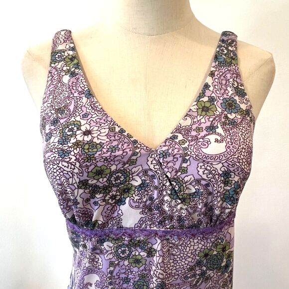 Vintage Y2k Xhilaration Slip Dress Purple Paisley Midi Stretch Lined Medium - Picture 5 of 7